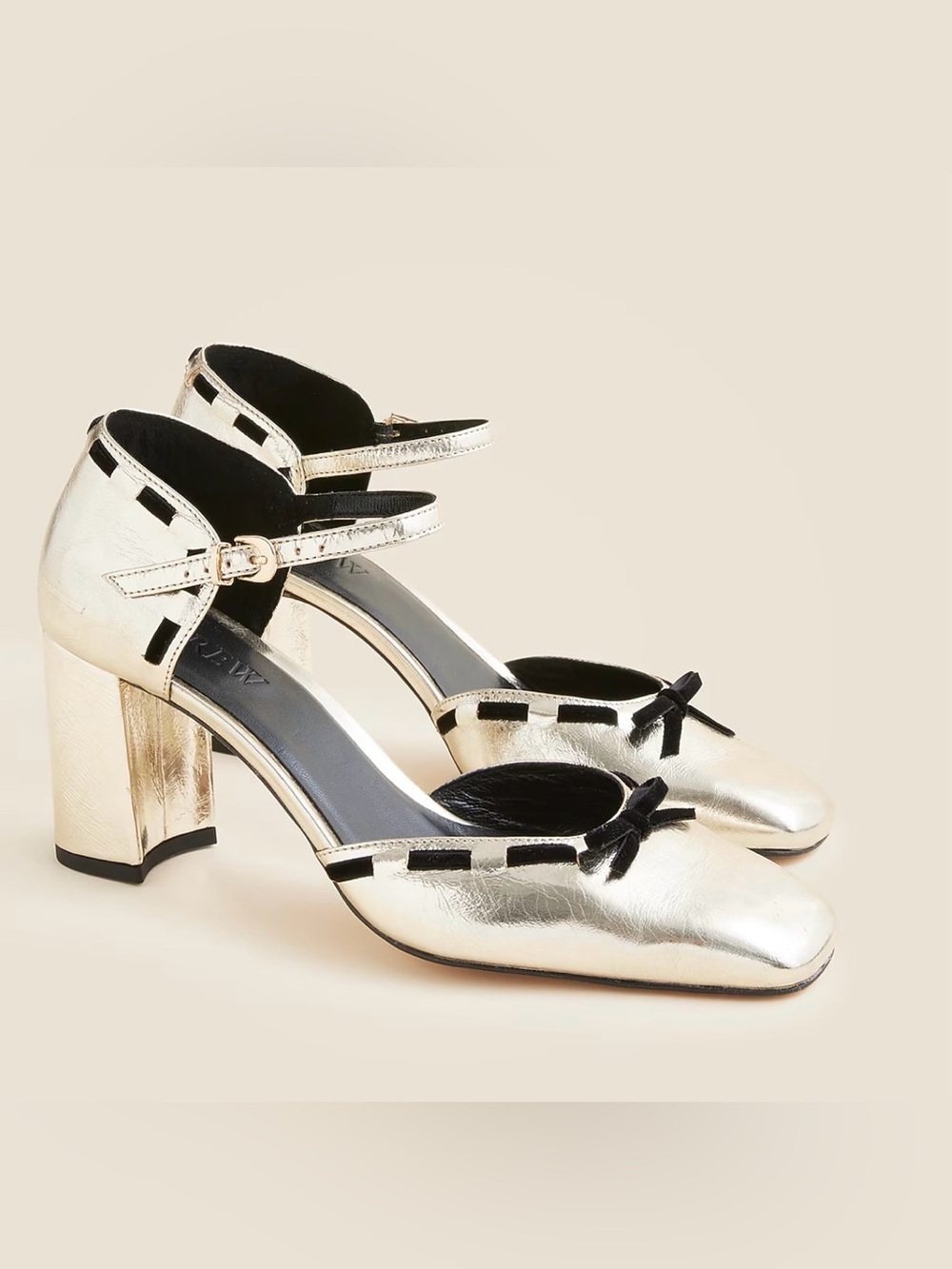 J. Crew, BRAND NEW NEVER WORN Metallic Leather Maisie Pump with Bow - Old Gold